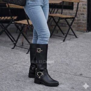 Michael Kors Crosby Moto Boots Black Leather Biker Boots Size 8 M New In Box